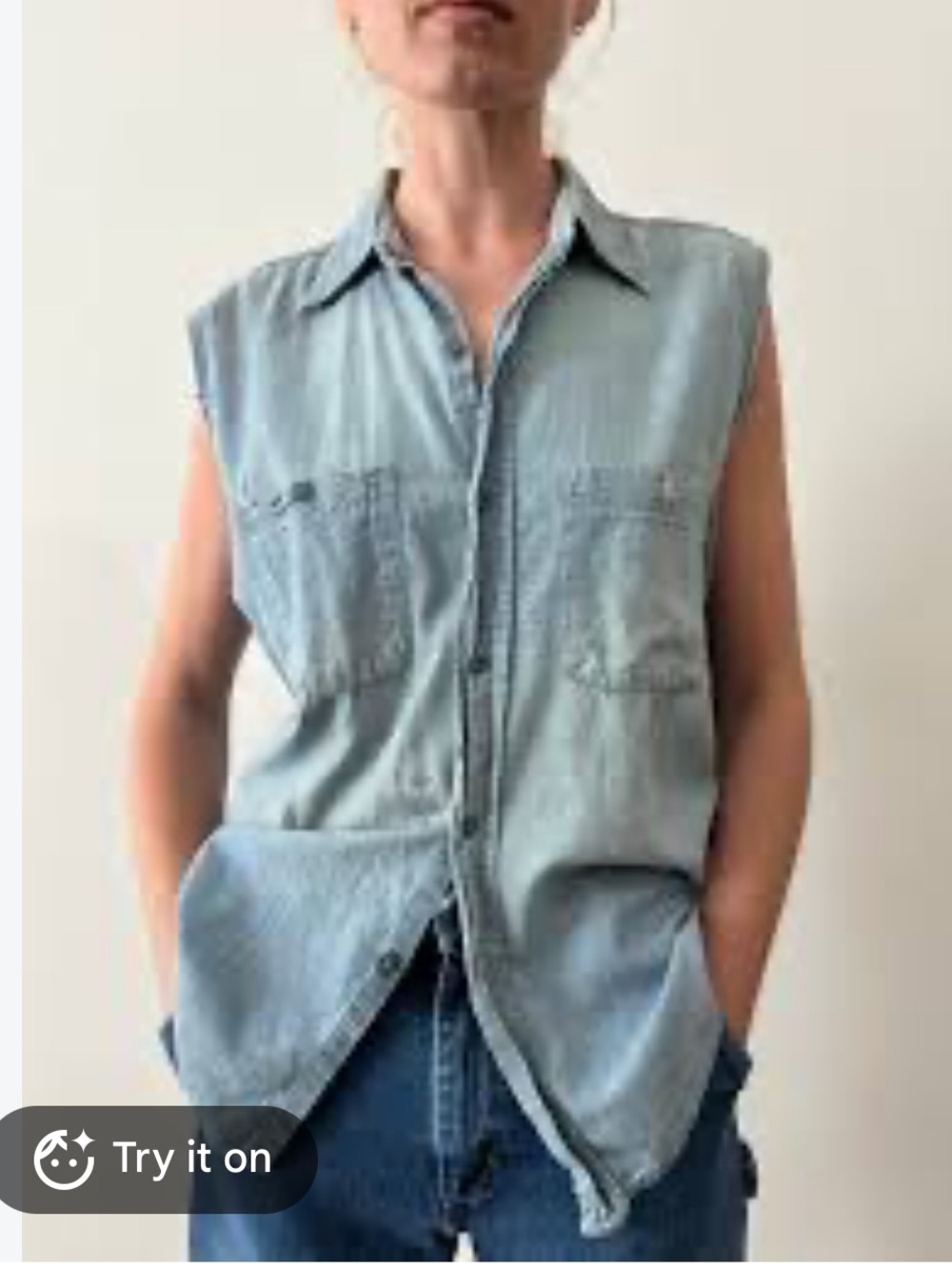 New Zenobia Chambray Button Shirt Top Blue